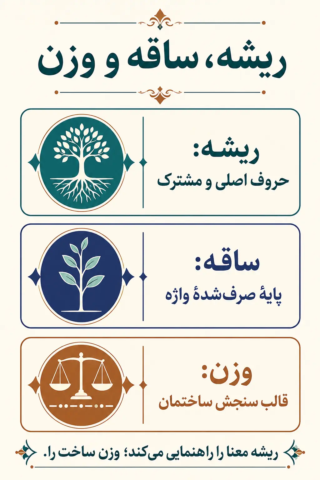 ریشه در عربی چیست و چه تفاوتی با ساقه و وزن دارد؟