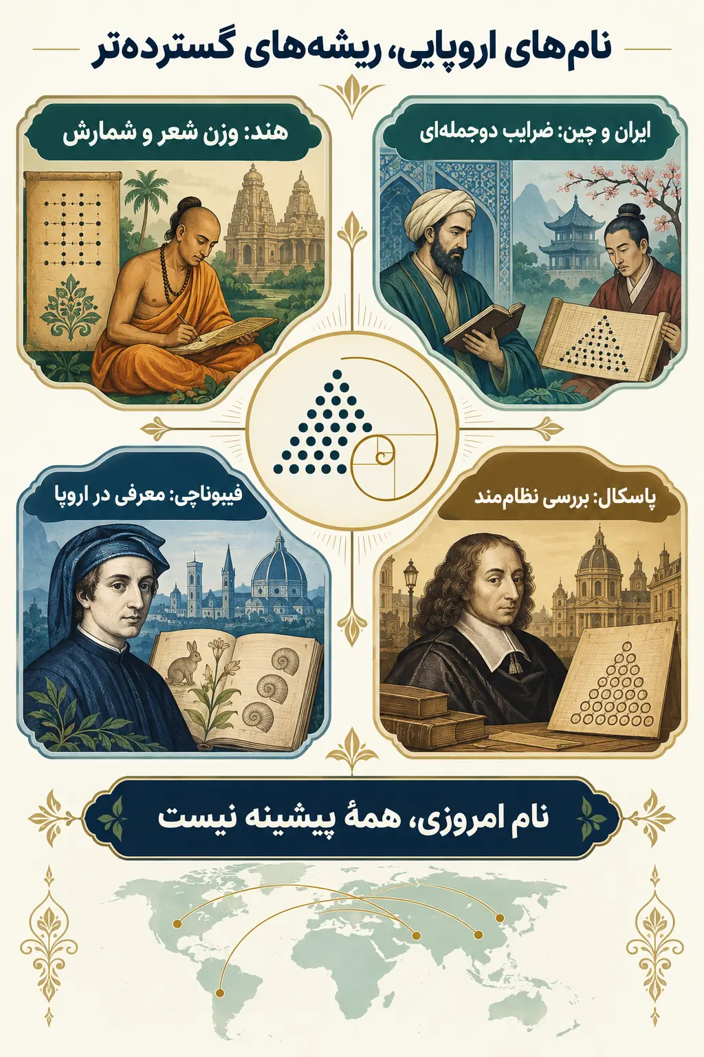 آیا مثلث پاسکال و دنباله فیبوناچی نخستین‌بار در اروپا پدید آمدند؟